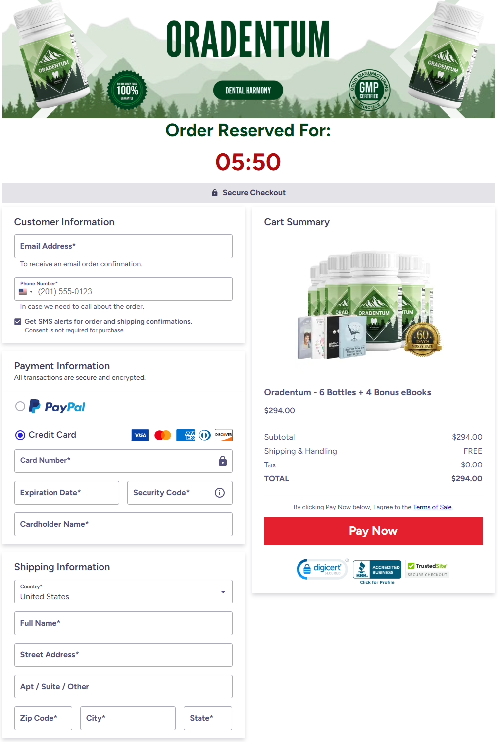 Oradentum Secure Order Checkout